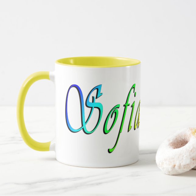 Tasse Sofia, Nom, Logo multicolore, (Avec donut)