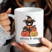 Tasse sorcière et citrouilles de vache des Highlan