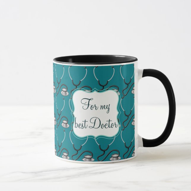 Tasse Stéthoscope amusant pour médecin sur vert turquois (Droite)