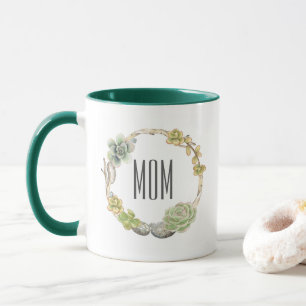 Tasse Succulents, brindilles et jour de mère des pierre