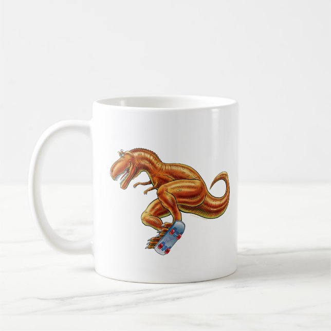 Tasse T-rex auf Skateboard Cartoon-Dinosaurier (Links)