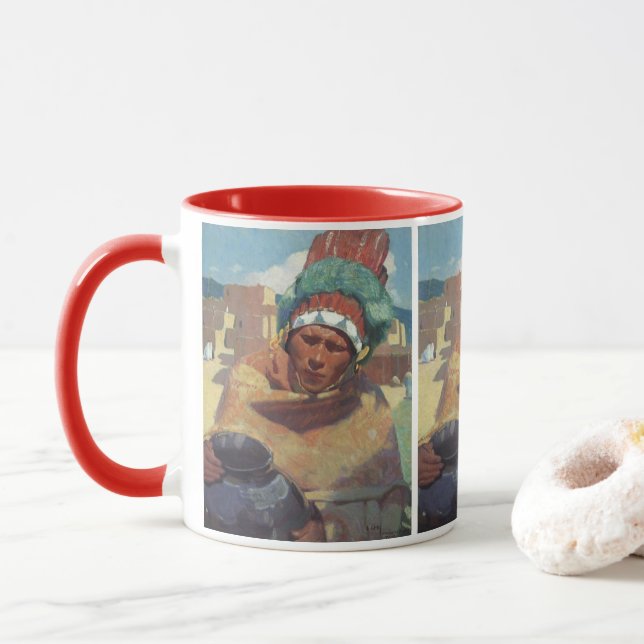 Tasse Taos Indian tenant un pot d'eau par Blumenschein (Avec donut)