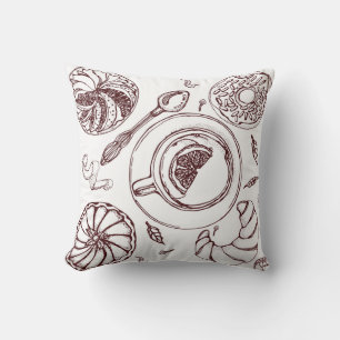 Tasse Tee, ein Gebäck, Croissant, vintage, Hand Kissen