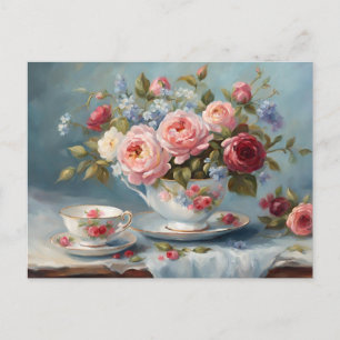 Tasse Tee mit schönen Blume Postkarte