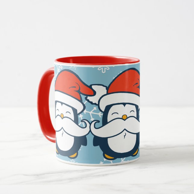 Tasse Tendance de moustache de pingouin de Noël (Devant gauche)