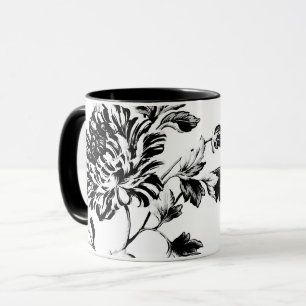 Tasse Toile floral botanique vintage noir et blanc