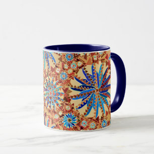 Tasse Tribal Mandala Print, Camel Tan et Denim Blue
