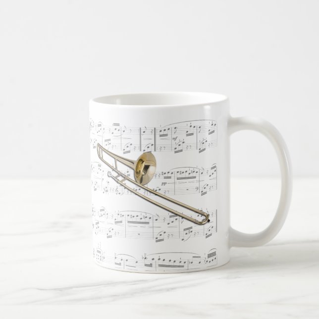 Tasse - Trombone (Inhalt) mit Blattmusik (Rechts)