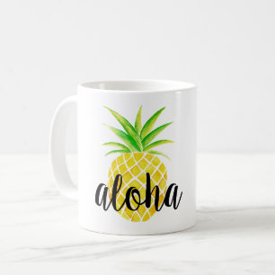 Tasse tropicale d'aquarelle d'ananas Aloha