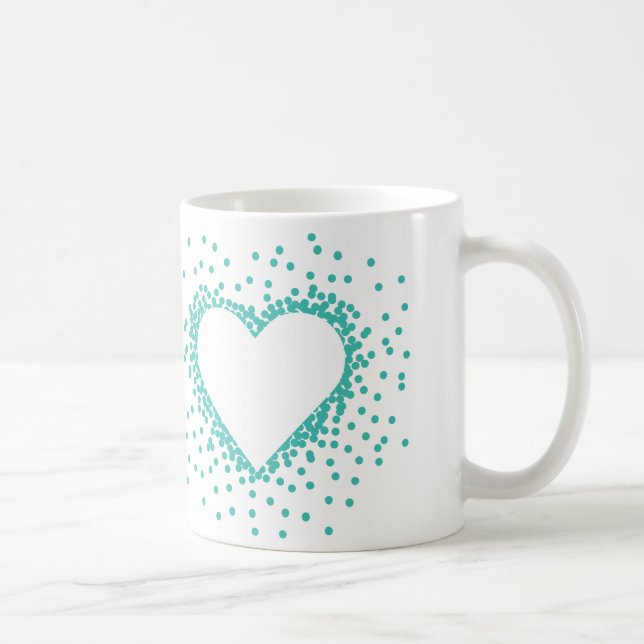 Tasse turquoise de coeur de confettis (Droite)