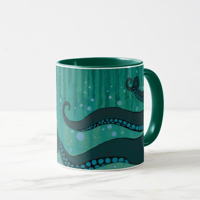 Tasse turquoise de tentacules de poulpe (Devant droit)