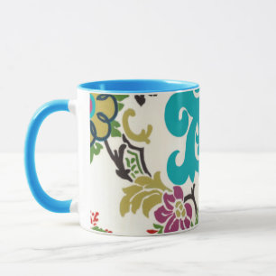 Tasse Turquoise florale de prune de motifs de damassé