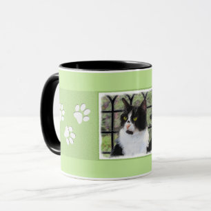 Tasse Tuxedo Chat dans la peinture de fenêtre Art animal