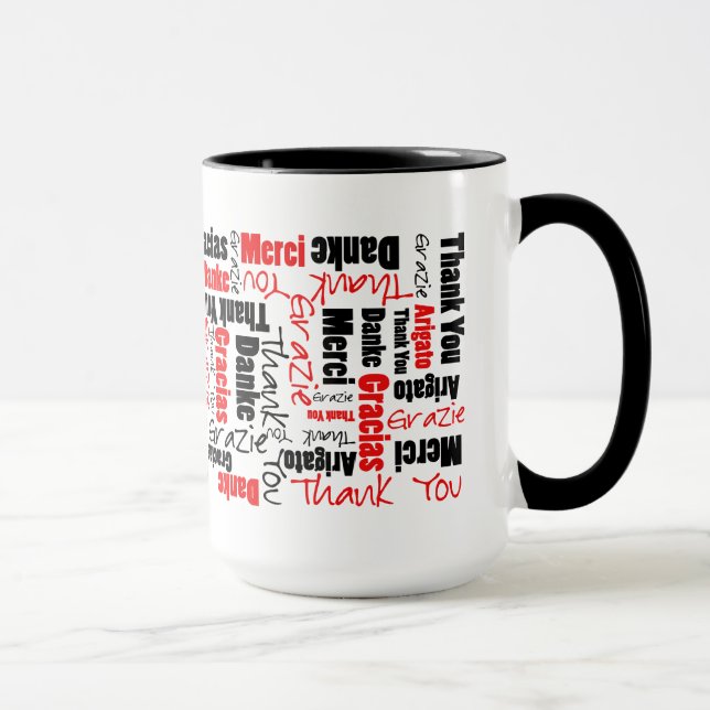 Tasse Typographie multilingue du Merci rouge noir (Droite)