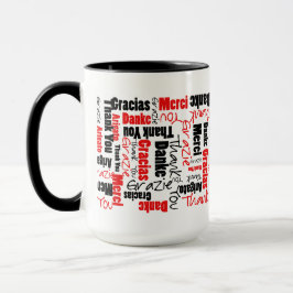 Tasse Typographie multilingue du Merci rouge noir