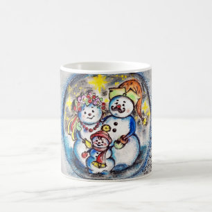Tasse ukrainienne de famille de bonhommes de neige