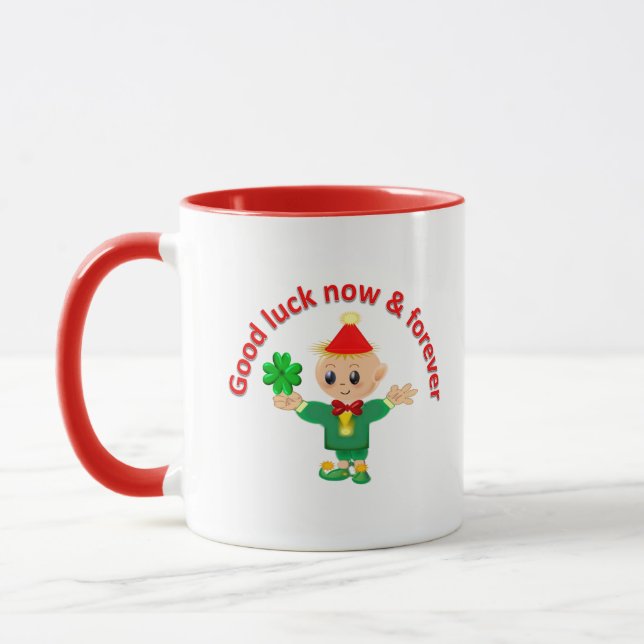 Tasse Un joli elfe vert tenant un shamrock (Gauche)