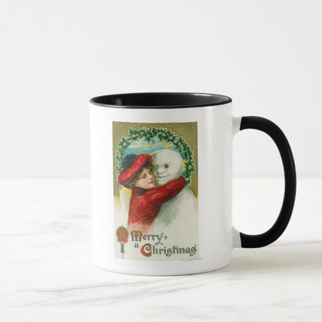 Tasse Un joyeux Noël serrant la scène de Snowman (Droite)
