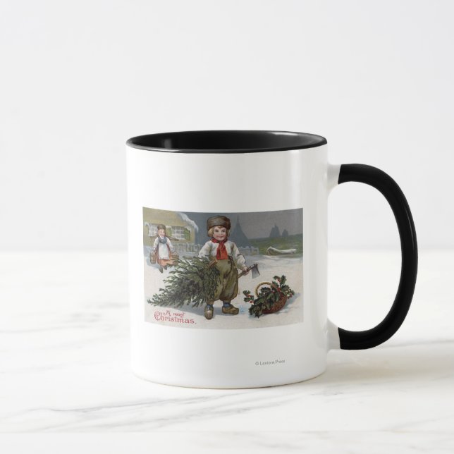 Tasse Un joyeux NoëlBoy avec un arbre coupé (Droite)