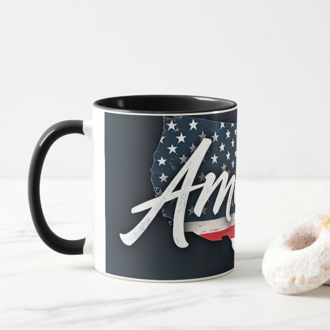Tasse unter amerikanischer Flagge (Mit Donut)
