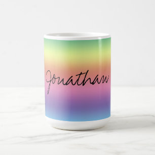 Tasse - Unterschrift auf Regenbogenuntergrund