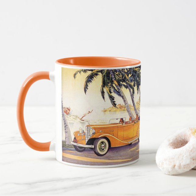 Tasse Vacances vintage en voiture convertible (Avec donut)
