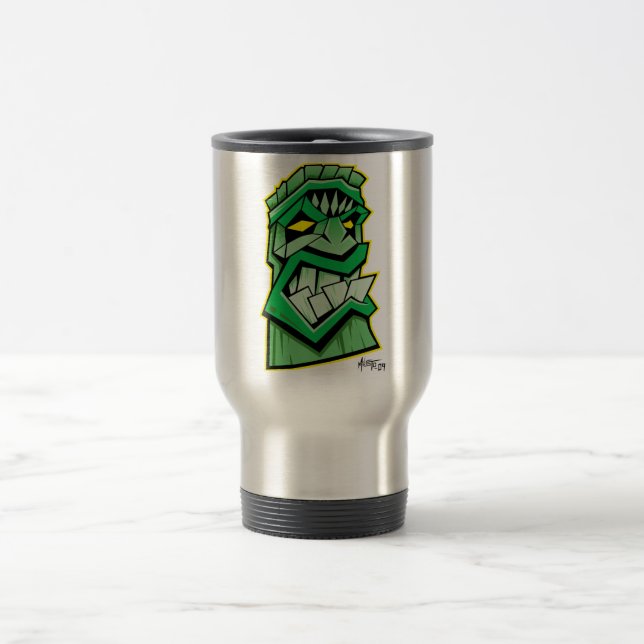 tasse verte de voyage de masque de tiki (Centre)