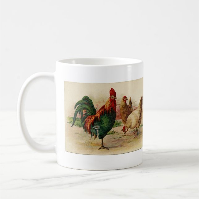 Tasse vintage de coq et de poulet de pays (Gauche)