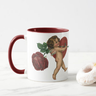 Tasse Vintage Saint-Valentin Chérubin et Rose Victorienn