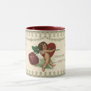 Tasse Vintage victorien Saint-Valentin Chérubin, Rose et