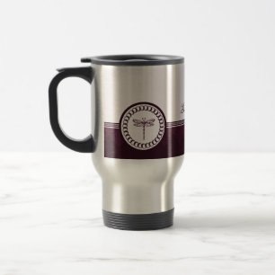 Tasse violette de voyage d'emblème de libellule