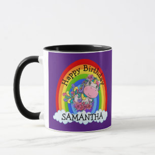 Tasse violette pour l'anniversaire d'une licorne