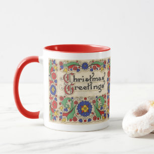 Tasse Voeux de Noël Vintage avec bordure décorative