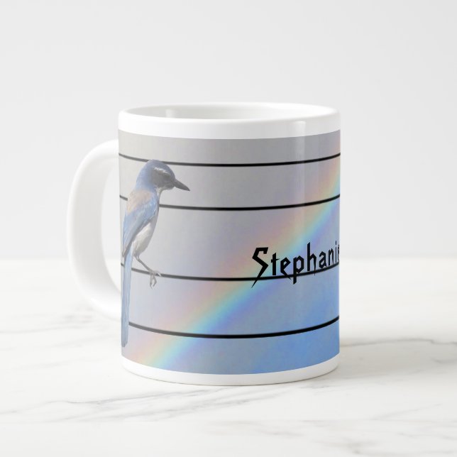 Tasse - Vogel-on-Phone-Linien mit Namen (Vorderseite Links)
