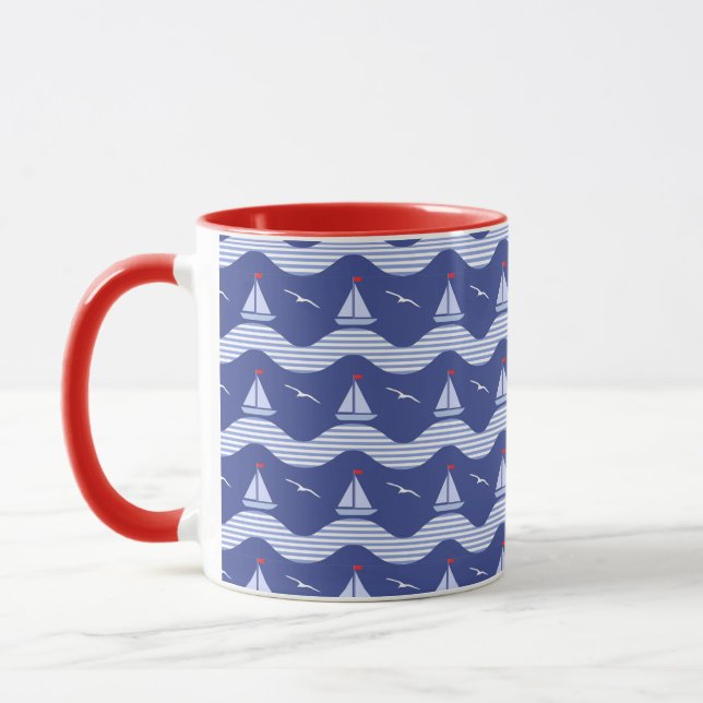 Tasse Voiliers sur un motif rayé de mer (Gauche)