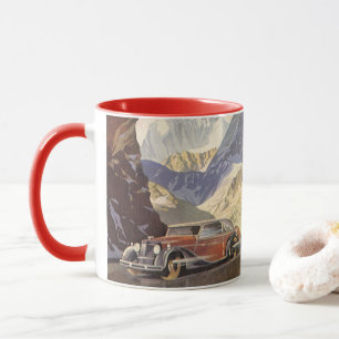 Tasse Voiture Vintage sur Mountain Road en hiver avec ne