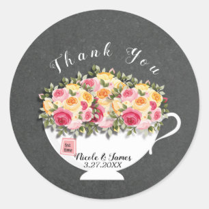 Tasse voller Rosen Brautparty-Tea-Favor Runder Aufkleber