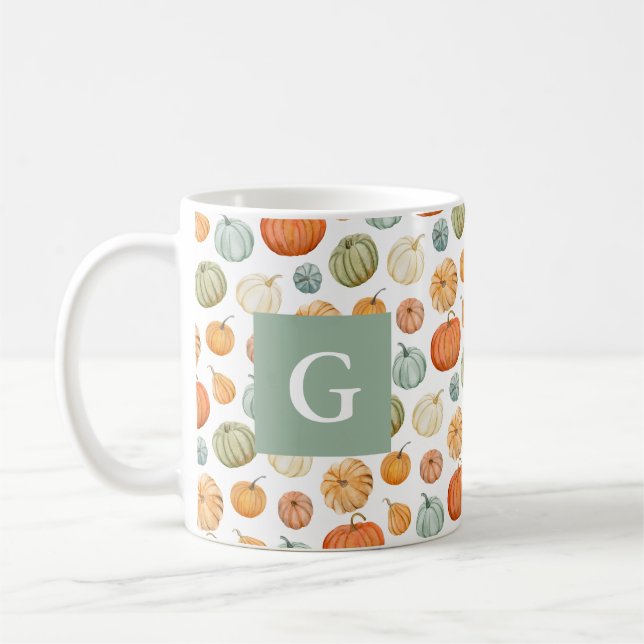 Tasse von bunten Herbstpumpen (Links)