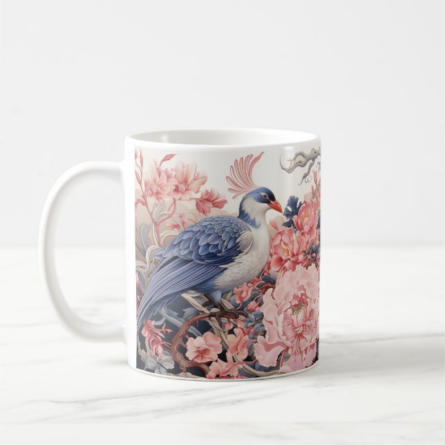 Tasse von Vogel- und Rosa-Peonies (Links)