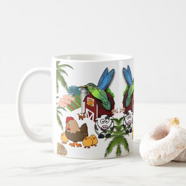 Tasse von Vögeln Kühe Schweine (Mit Donut)