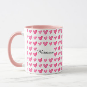 Tasse von Wasserfarben, rosafarbene Herzen
