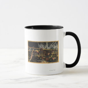 Tasse Vue de nuit de ville, pont de baie, projecteurs