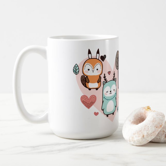 Tasse zeigt eine niedliche Abbildung. (Mit Donut)