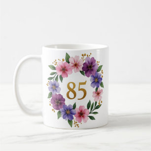 Tasse zum 85. Geburtstag - Blumenkranz mit Goldnum