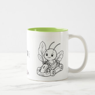 Tasse zum Ausmalen mit Wunschname, Käfer im GoKart