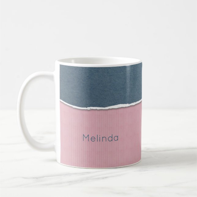 Tasse zum Blauen und rosa Textur-individuelle Name (Links)