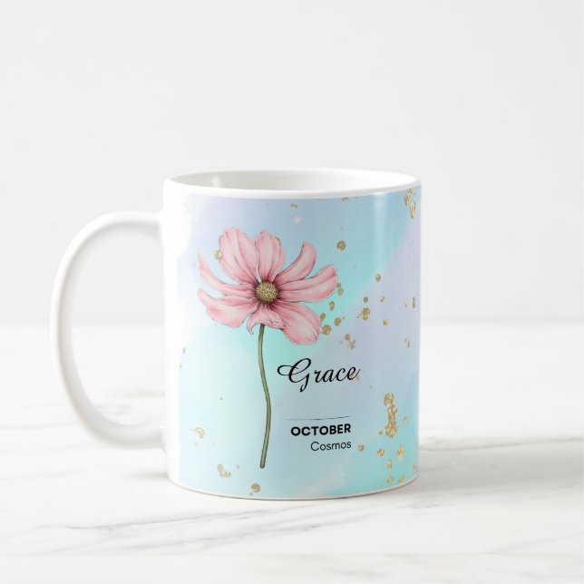Tasse zur Blume personalisiert im Oktober (Links)