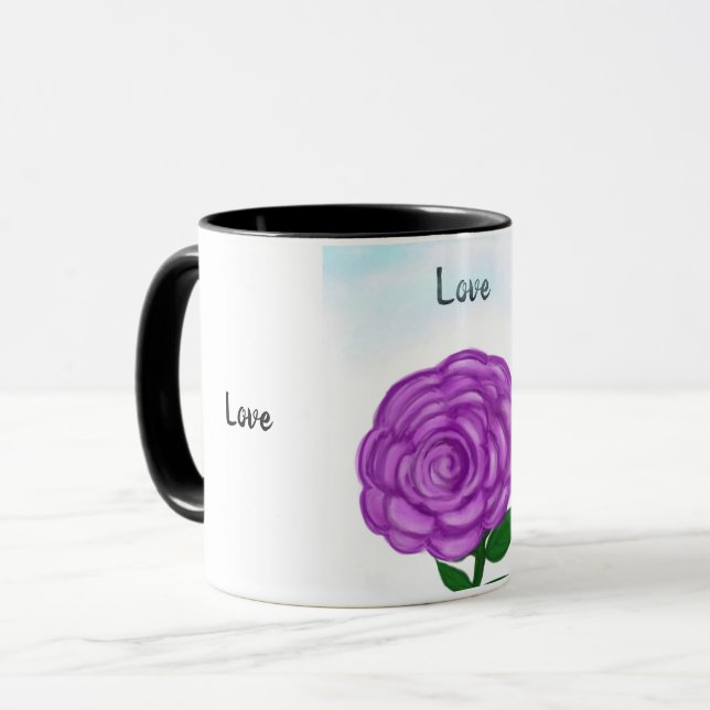 Tasse zur Liebe lila Blume (Vorderseite Links)
