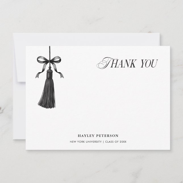 Tassel Black Bow Graduation Party Thank You Note (Vorderseite)