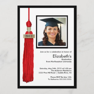Tassel Foto Abschluss Einladung Rot & Weiß